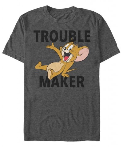Men's Tom Jerry Trouble Maker Short Sleeve T-shirt Gray $18.54 T-Shirts