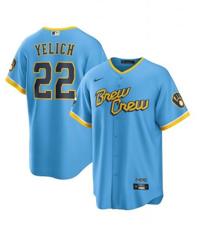Men's Christian Yelich Powder Blue Milwaukee Brewers 2022 City Connect Replica Player Jersey $88.88 Jersey