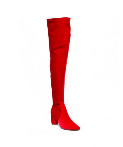 Women's Malia Extra Wide Calf Block Heels Thigh High Boots - Extended sizes 10-14 Red $21.48 Shoes