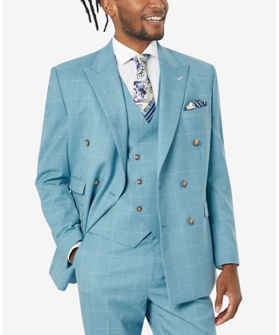 Men's Classic-Fit Wool Suit Jacket Teal Jacquard Windowpane $77.50 Suits