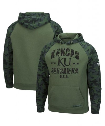 Men's Olive, Camo Kansas Jayhawks OHT Military-Inspired Appreciation Raglan Pullover Hoodie $36.75 Sweatshirt