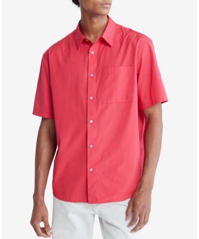 Men's Short-Sleeve Solid Pocket Button-Down Easy Shirt Pink $19.29 Shirts