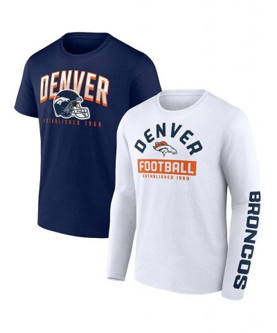 Men's Branded Navy, White Denver Broncos Long and Short Sleeve Two-Pack T-shirt $27.60 T-Shirts