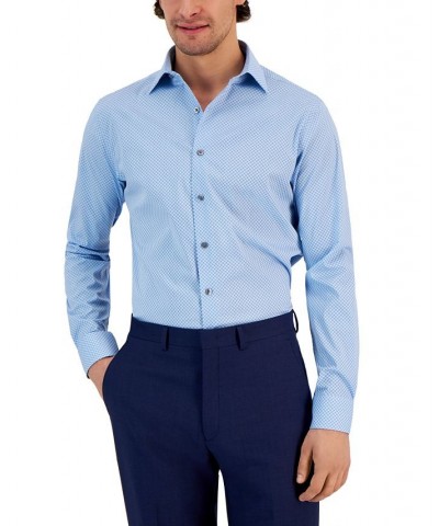 Men's Slim Fit 2-Way Stretch Stain Resistant Puzzle Print Dress Shirt Blue $30.00 Dress Shirts