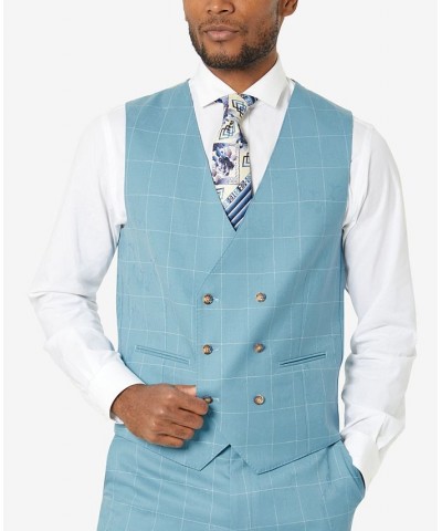 Men's Classic-Fit Wool Suit Vest Teal Jacquard Windowpane $29.49 Suits
