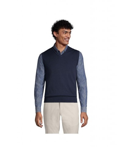 Men's Tall Fine Gauge Supima Cotton Sweater Vest Blue $32.88 Sweaters