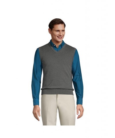Men's Tall Fine Gauge Supima Cotton Sweater Vest Gray $32.88 Sweaters