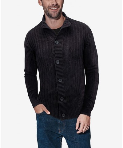 Men's Button Up Stand Collar Ribbed Knit Cardigan Sweater Black $31.90 Sweaters