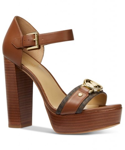 Women's Rory Ankle-Strap Platform Dress Sandals Brown $84.00 Shoes