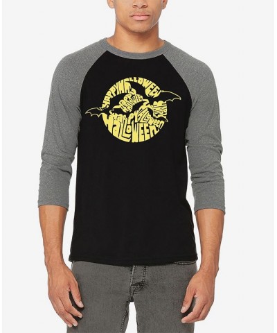 Men's Raglan Baseball Halloween Bats Word Art T-shirt Gray $20.70 T-Shirts