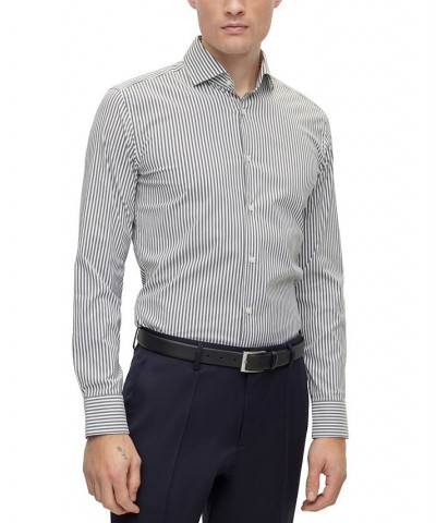 BOSS Men's Slim-Fit Shirt in Striped Performance-Stretch Fabric Black $68.08 Shirts