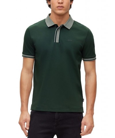 BOSS Men's Interlock-Cotton Polo Shirt with Contrast Tipping Green $48.64 Polo Shirts