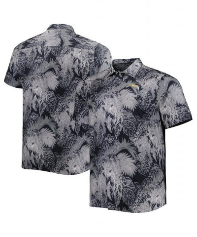 Men's Black Los Angeles Chargers Big and Tall Bahama Coast Luminescent Fronds Camp IslandZone Button-Up Shirt $50.32 Shirts