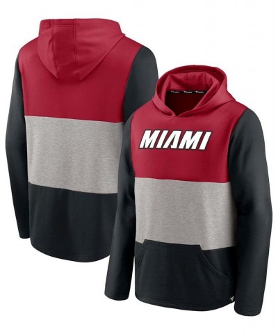 Men's Red and Black Miami Heat Linear Logo Comfy Colorblock Tri-Blend Pullover Hoodie $30.38 Sweatshirt