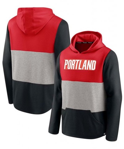 Men's Red and Black Portland Trail Blazers Linear Logo Comfy Colorblock Tri-Blend Pullover Hoodie $29.76 Sweatshirt